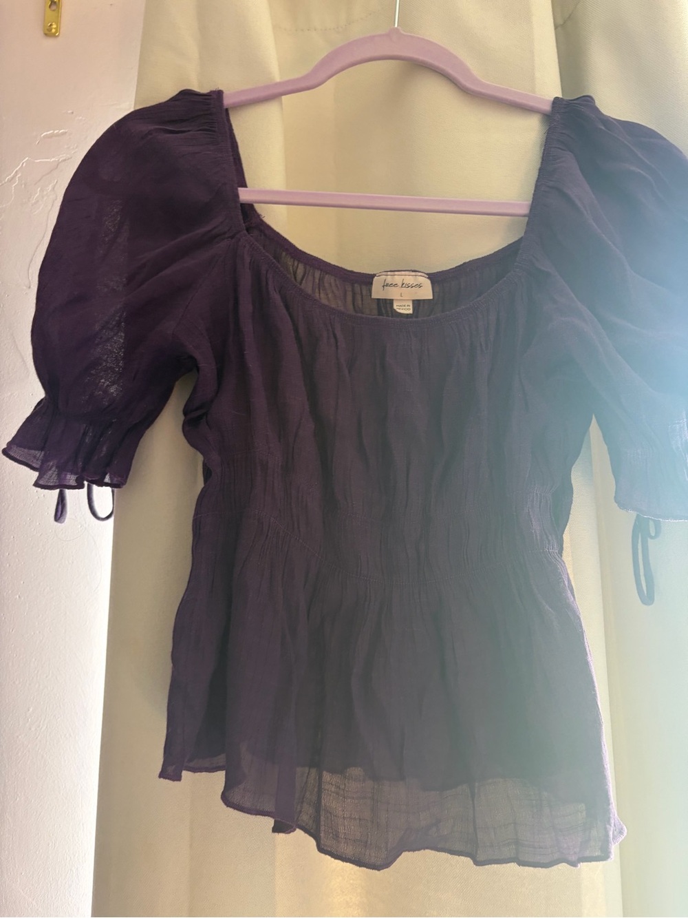 Free Kisses Purple Puff Sleeve Crop Top